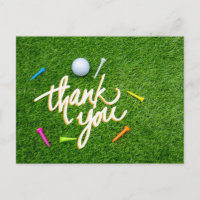 Golf Thank you with ball and colourful tee on gree