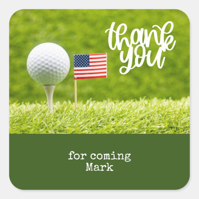 Golf Thank You with flag of America Square Sticker (Front)