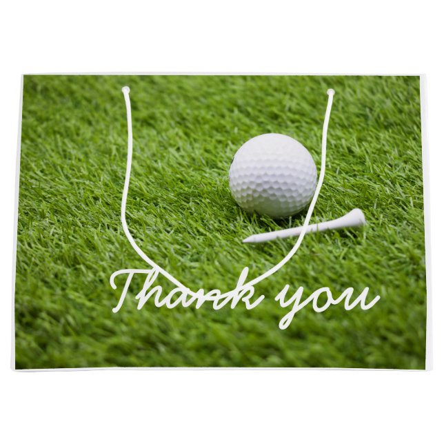 Golf Thank you with golf ball and tee on green Large Gift Bag (Front)