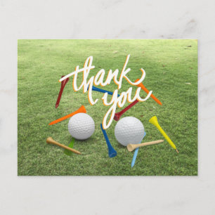 Golf Thank you with golf ball and tees on green    Postcard