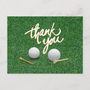 Golf Thank you with golf ball and tees on green Postcard