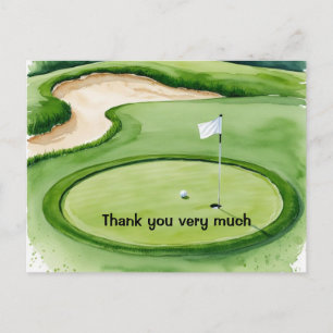 Golf Thank you with golf ball on green grass Postcard