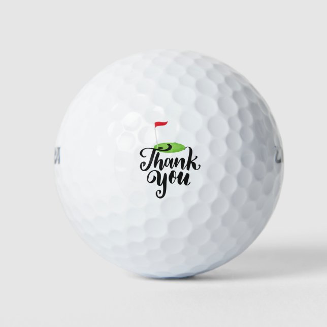Golf Thank you with text and flag on green Golf Balls (Front)
