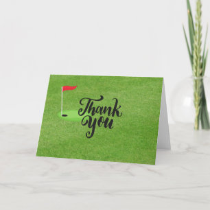 Golf Thank you with text and flag on green grass C Card