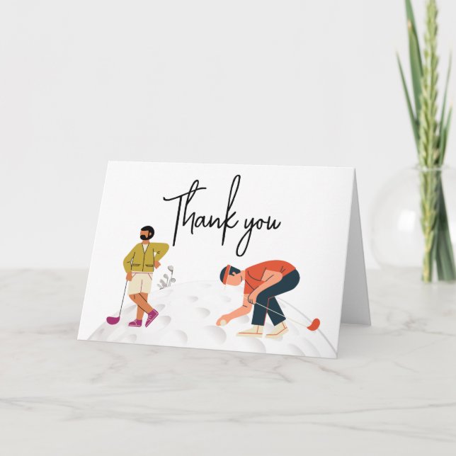 Golf Thank you with text and  two golfers Card (Front)
