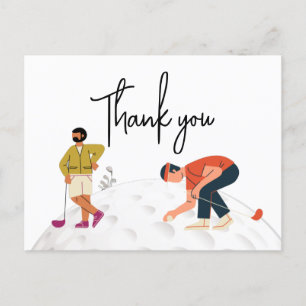 Golf Thank you with text and  two golfers  Postcard