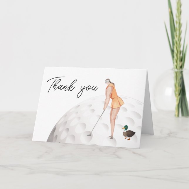 Golf Thank you with text and woman golfer putting  Card (Front)