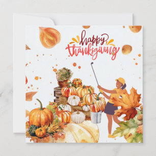 Golf Thanksgiving Autumn Greeting for Golfer Holiday Card