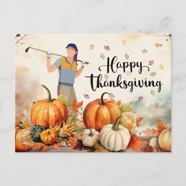 Golf Thanksgiving Autumn Greeting for Golfer Holiday Postcard (Front)