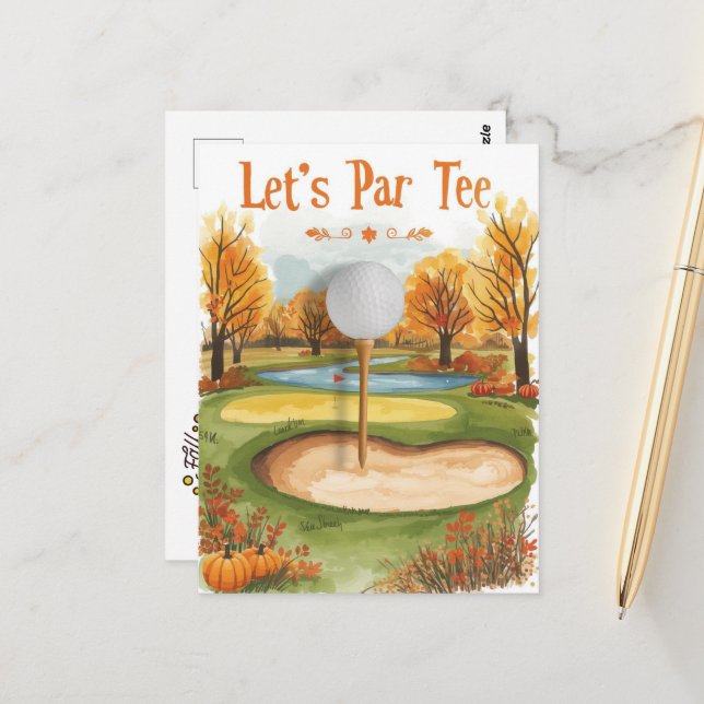Golf Thanksgiving Party Autumn Golf Course Postcard (Front/Back In Situ)