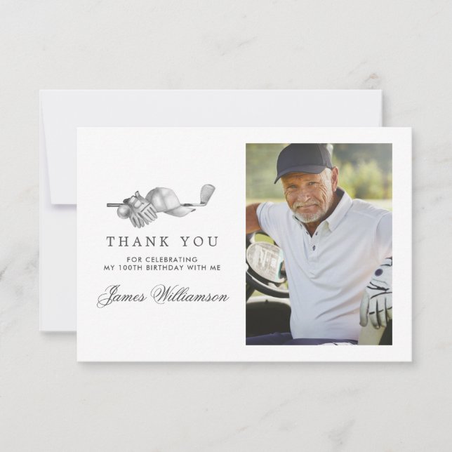 Golf Theme 100th Birthday Photo Thank You Card (Front)
