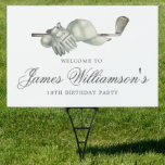 Golf Theme 18th Birthday Custom Welcome Yard Garden Sign<br><div class="desc">Welcome your guests with this elegant golf theme birthday party personalised welcome yard sign. The top of is decorated with golf accessories - a golf club, golf ball, hat and gloves. The watercolor design creates a traditional and classic aesthetic. Perfect for a birthday bash at the club or a backyard...</div>