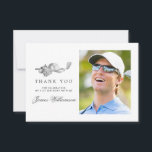 Golf Theme 21st Birthday Photo Thank You Card<br><div class="desc">A beautiful and elegant thank you card designed especially for a 21st birthday. It features a golf accessories graphic consisting of a golf club,  golf ball,  hat and golf.  Three lines allow for a customised thank you and the birthday celebrant's name. Space is also provided for a large photo.</div>