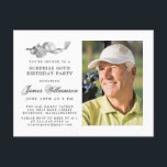 Golf Theme 60th SURPRISE Birthday Party Photo Invitation Postcard<br><div class="desc">Elegant black and white birthday invitation for a golfer. The top of the invitation is decorated with golf accessories - a golf club, golf ball, hat and gloves. The watercolor design creates a traditional and classic aesthetic. Perfect for a birthday bash at the club or a backyard BBQ. All of...</div>
