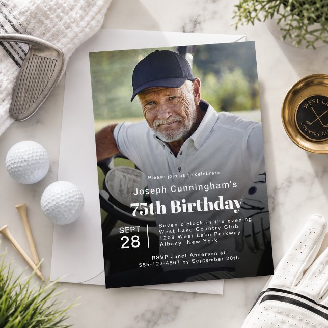 Golf Theme 75th Birthday Party Photo Invitation (Creator Uploaded)