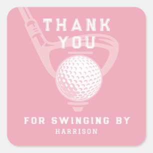 Golf Theme Birthday Par-tee Thank You Pink Square Sticker