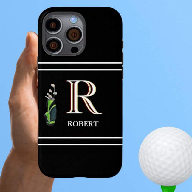 Golf Theme Custom Monogram Name Clubs iPhone Case (Creator Uploaded)