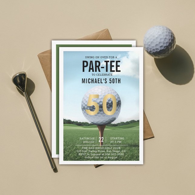 Golf Theme Elegant Modern Classy Men 50th Birthday Invitation (men 50th birthday invitation golf golfer golfing theme elegant modern classy stylish)