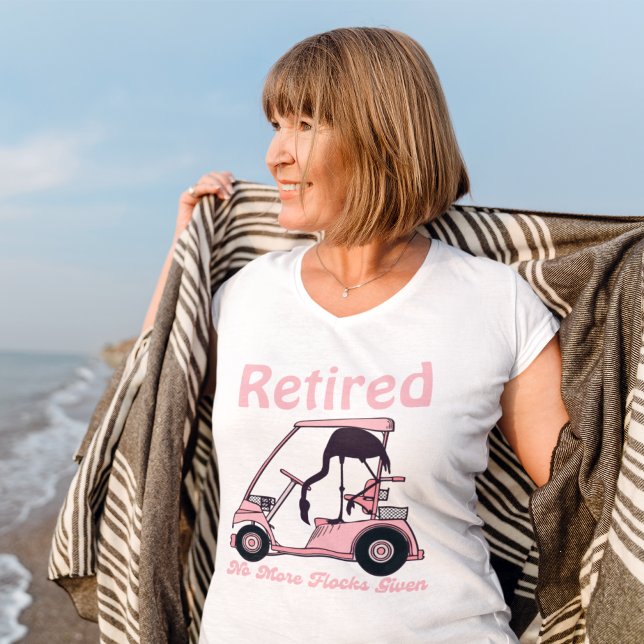 Golf Theme Golfer's Retirement Design T-Shirt (senior woman wearing funny flamingo golf theme retirement tshirt)