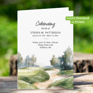Golf Theme, Instant Download Funeral Program Card