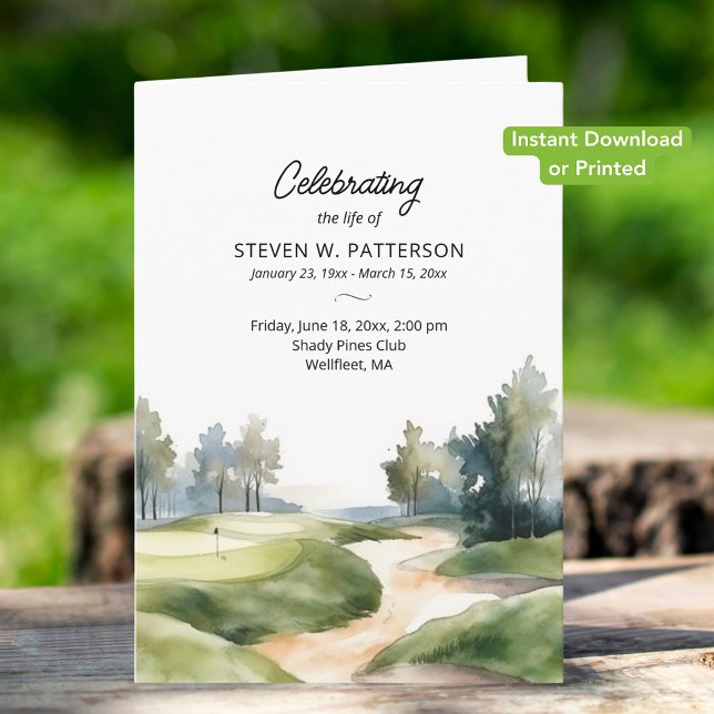 Golf Theme, Instant Download Funeral Program Card (Creator Uploaded)