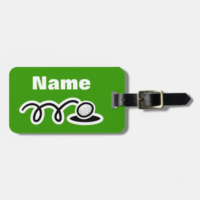 Golf theme luggage bag tag with customisable text (Front Horizontal)