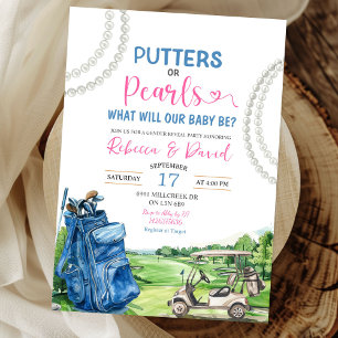 Golf Theme Putters or Pearls Gender Reveal Party Invitation