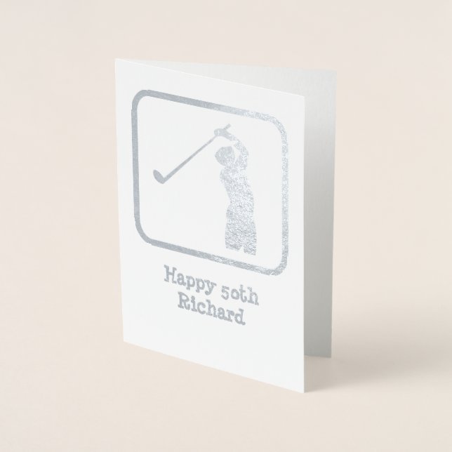 Golf Theme Silver Graphic with Custom Photo / Text Foil Card (Front)