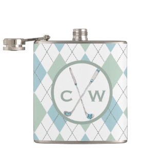 Golf Themed Argyle Personalised Monogram Hip Flask