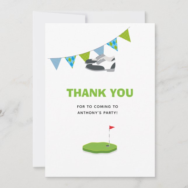 Golf Themed Birthday Thank You Card (Front)