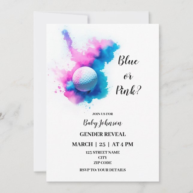 Golf themed gender reveal invitation (Front)