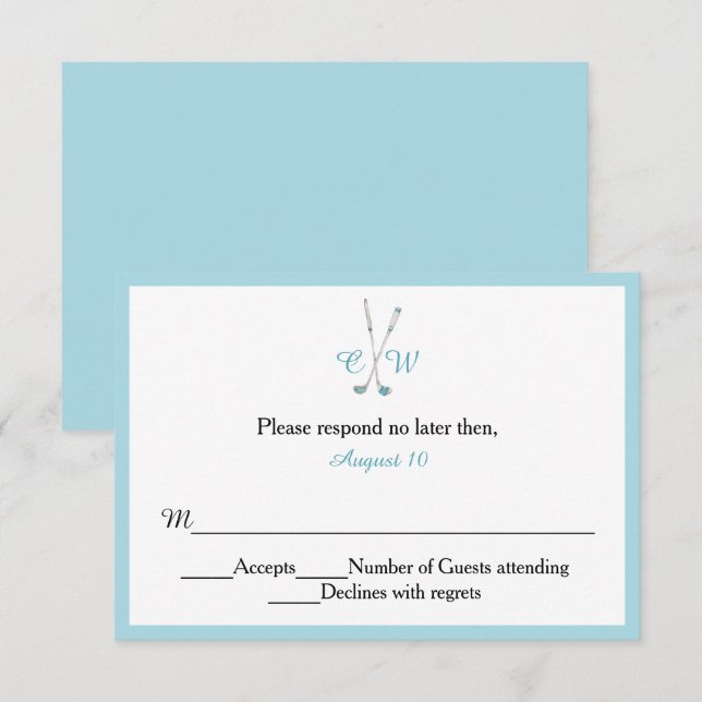 Golf Themed Monogrammed Wedding RSVP Card (Front/Back)