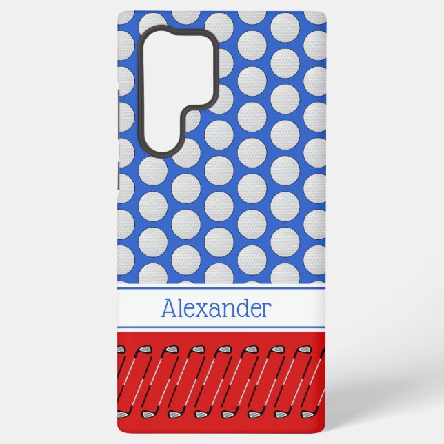 Golf themed pattern custom name red blue samsung galaxy s22 ultra case (Back)