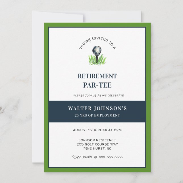 Golf Themed retirement PAR- TEE  Invitation (Front)
