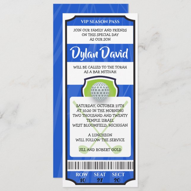 GOLF TICKET Bar Bat Mitzvah Invitation (Front/Back)
