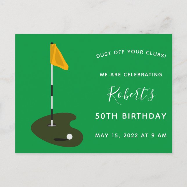 Golf Tournament 50th Birthday Party Invitation Postcard (Front)