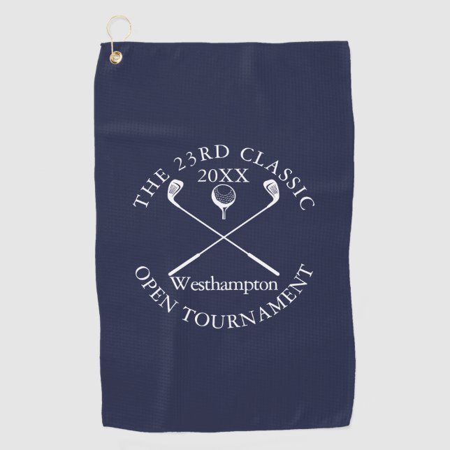 Golf Tournament Classic Event Navy Blue Towel (Front)