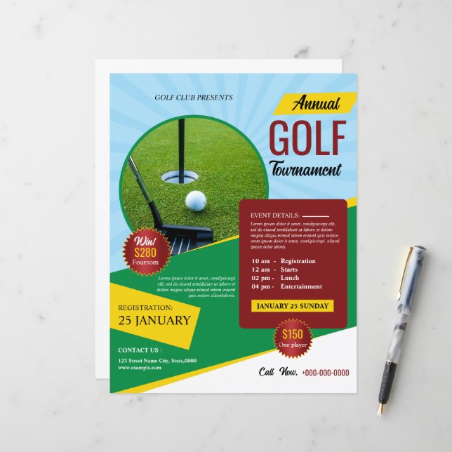 Golf Tournament Flyer Template (Front/Back In Situ)