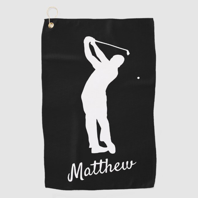 Golf Towel monogrammed "golfer Matthew" b&w (Front)
