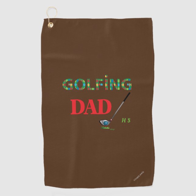 Golf Towel Monogrammed GOLFING DAD with Club (Front)