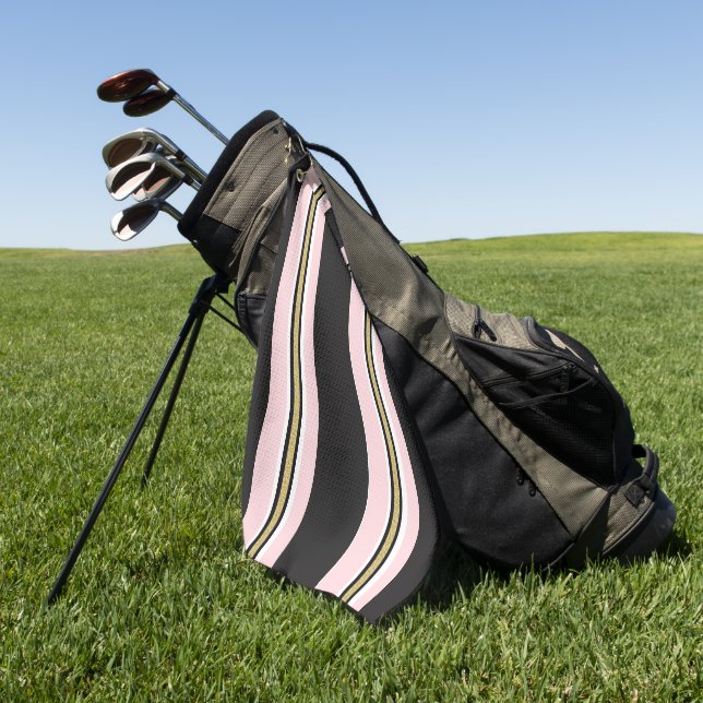 Golf Towel Pink & White Gold Black Stripe (Green)