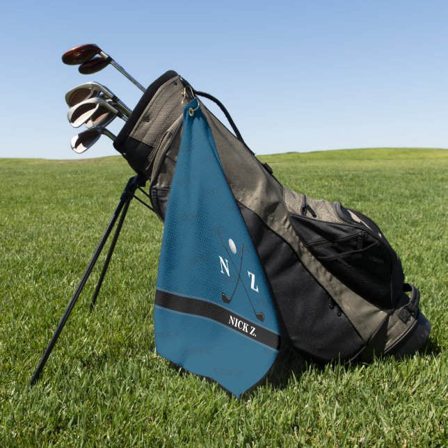 golf-towel with his name & initials (stylish blue) golf towel (Green)