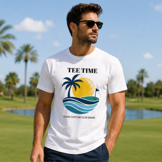 Golf Tropical Palm Tree Sunset Your Custom Text  T-Shirt (Creator Uploaded)