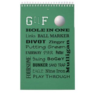 GOLF typography 2025 Hanging Wall Calendar