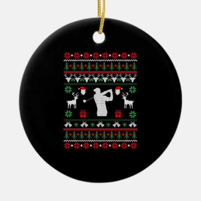 Golf Ugly Christmas Sweater Ceramic Tree Decoration (Front)