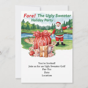 Golf Ugly Sweater Christmas Party Invitation Card