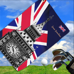 Golf UK & British Flag, Big Ben, London Union Jack Golf Towel