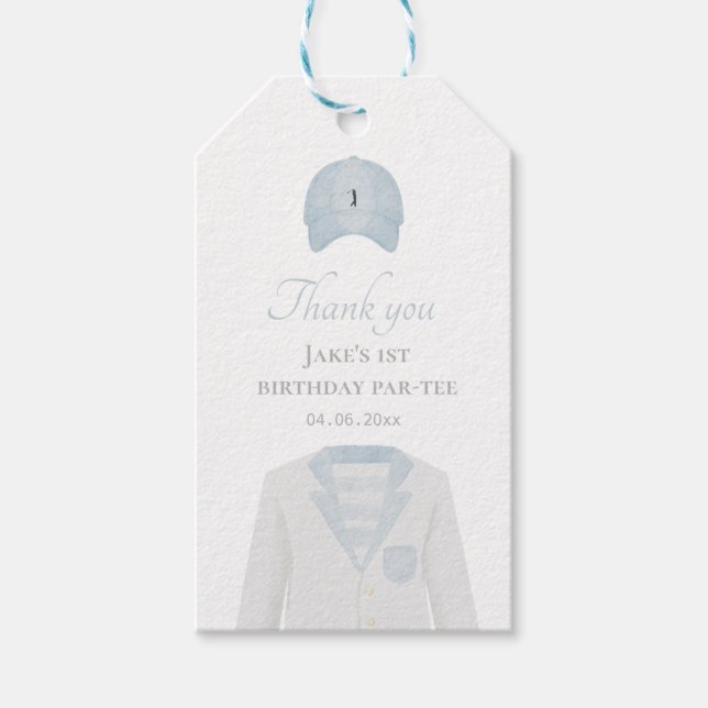 Golf uniform birthday party gift tag (Front)