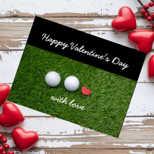 Golf Valentine's Day with golf ball and red heart Holiday Postcard