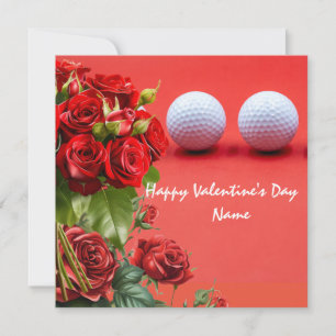 Golf Valentine's Day with golf balls are on red Holiday Card
